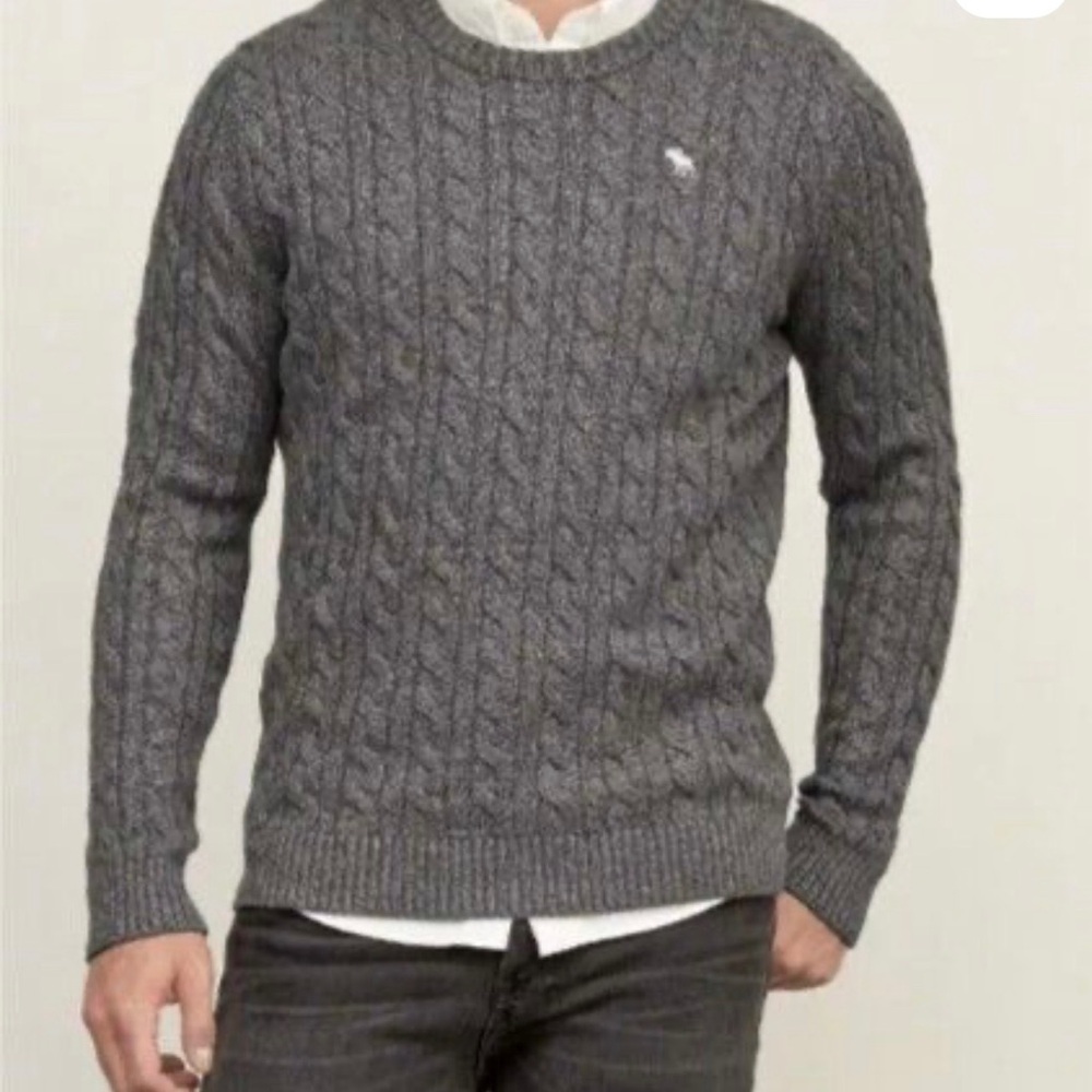 Men's Gray Cable Knit Sweater Abercrombie
